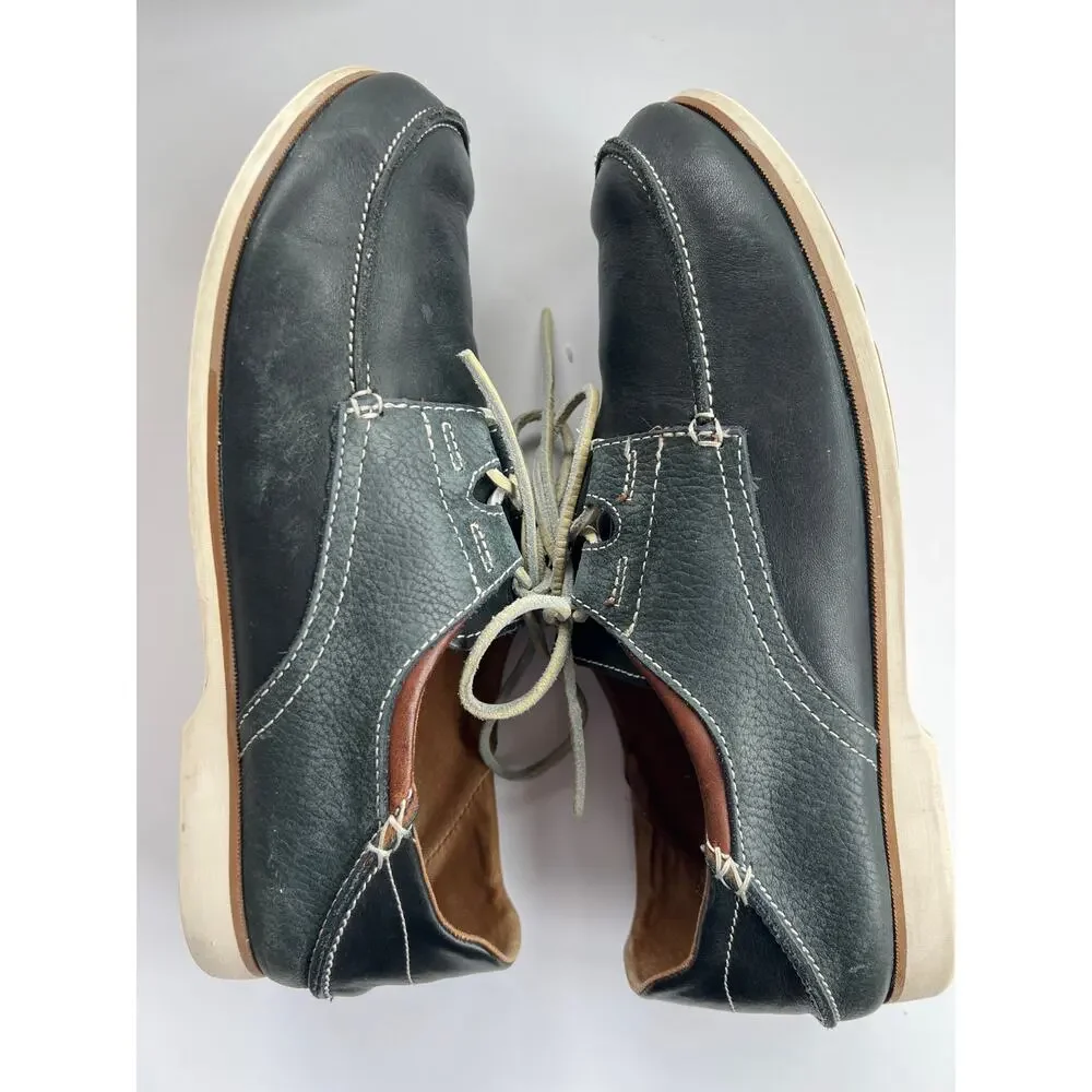 OluKai Moku Men's Black Leather Boat Shoes - Size 10.5 - Excellent Tread
